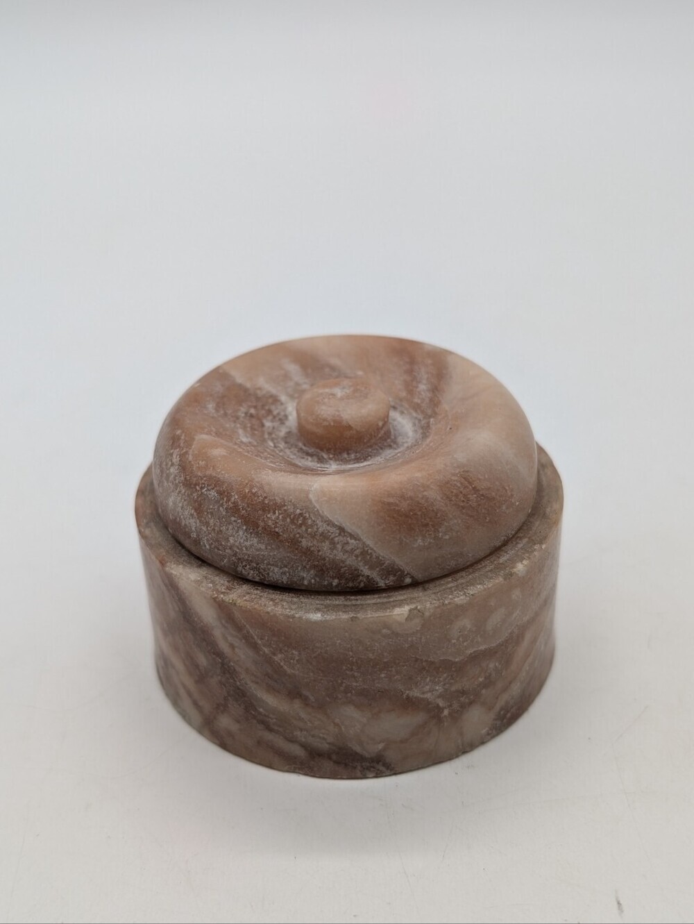 Vintage Hand-Carved Alabaster Marble Trinket Box with Lid